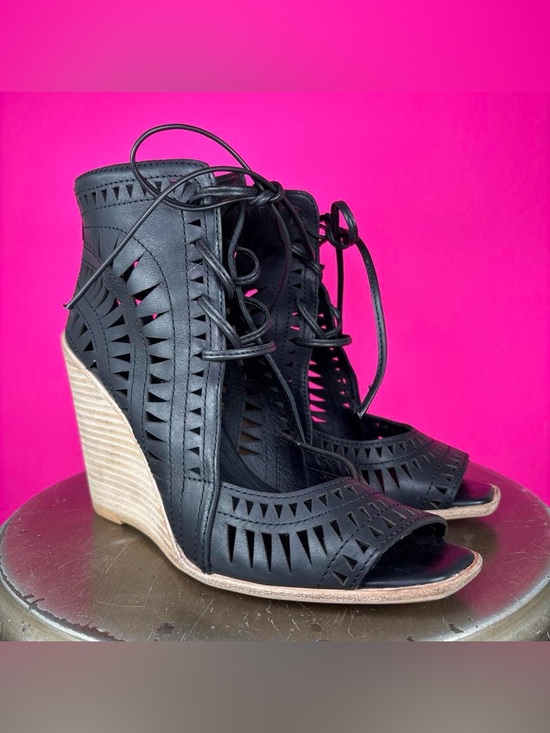Jeffrey Campbell Shoes - Jeffrey Campbell Rodillo-Hi Black Geometric Cutouts Wedge Lace-Up Sandal US 8.5